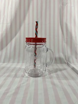 Aladdin 16 Ounce Plastic Mason Drinking Jar With Lid ~ Clear Red • $15