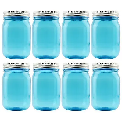 16oz PLASTIC Mason Jars 8pk W/ Silver Metal Lids PET BPA-Free 2c/pt Capacity • $16.99