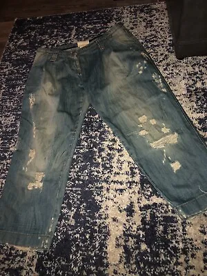 Dolce&Gabbana Distressed Ripped Jeans Lg Brass Hip Leopard DG LABEL Sz 42/32US • $48