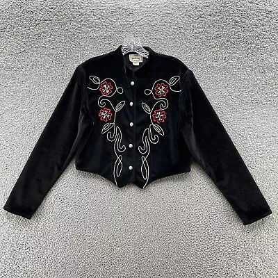 VTG 1849 Ranchwear Blazer Womens M Black Western Embroidered Fringe Crop Jacket • $39.90