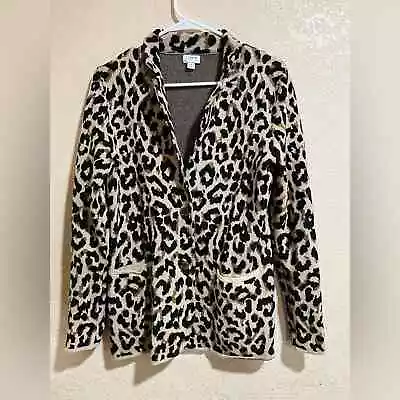 J. Crew Leopard Sweater-blazer In Beechwood Black S • $37.50