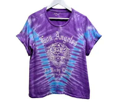 🐯🦁 Ed Hardy Los Angeles Tatoo Purple Blue Tie Dye T-shirt - Nwt - Sz 3x • $28.99