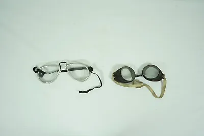 Vintage Aluminum Goggles & Motorcycle Aviator Goggles W/ Glass Lens B5 • $19.95