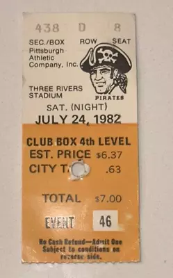 7/24/82 Braves Pittsburgh Pirates Logo Night Box Ticket Stub Niekro MLB Win #249 • $17.49