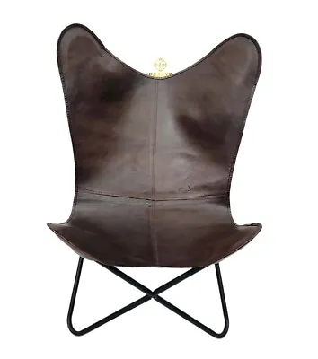 $227.89 • Buy Genuine Indien Brown Leather Butterfly Relaxing Chair For Home And Office PL2-8