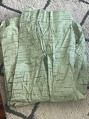 VTG MCM 70s 4 Pinch Pleat Panel Curtains Drapes Lined Green • $80