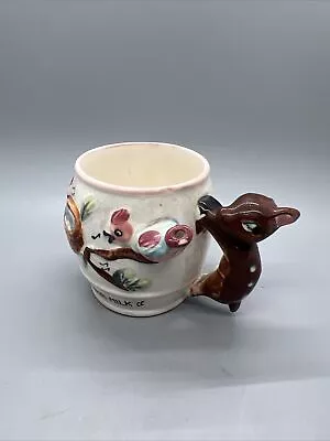 Vintage Sip N' Whistle Milk Mug Japan 3.5” Deer Bird Ceramic Vtg Cup Teacup • $55