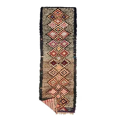 Moroccan Handmade Vintage Rug 2'2x6'9 Berber Geometric Multicolor Cotton Carpet • $237