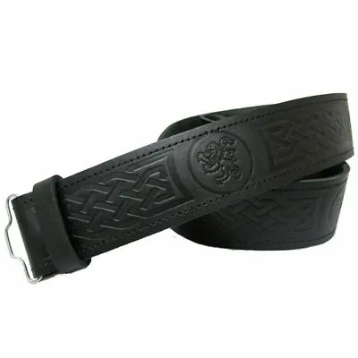 Black Leather Kilt Belt Adjustable Sizes For Highland Kilts Plain & Embossed • $14.99