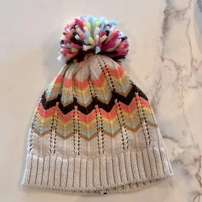 MISSONI For Target Chevron Winter Knit Beanie Hat With Pom Pom Colorful Shimmer • $29.95