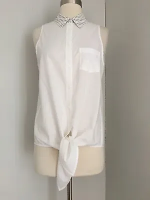 £16.55 • Buy Equipment White Polka Dot Collar Cotton Sleeveless Tie Front Top Size S