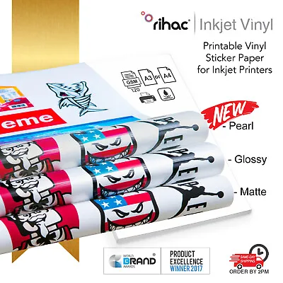 $13.20 • Buy Vinyl Sticker Paper - Inkjet Printable A4 & A3 Sheets Gloss Matte Self Adhesive