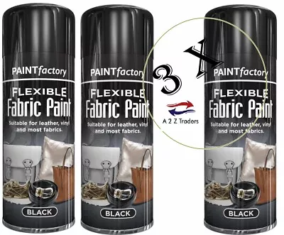 3 X Flexible Fabric & Vinyl Spray Paint Leather Textile Fast Drying Black 200ml • £8.49