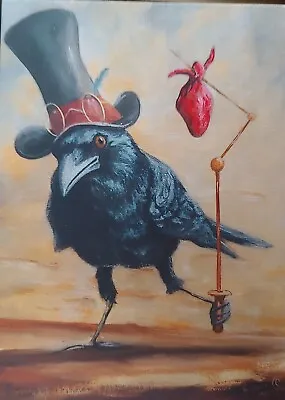 PRINT~Steampunk~~Hobo~~CROW~~BIRD~~Top Hat~Whimsical~ART~5  X 7 ~Silly~Surreal • $6
