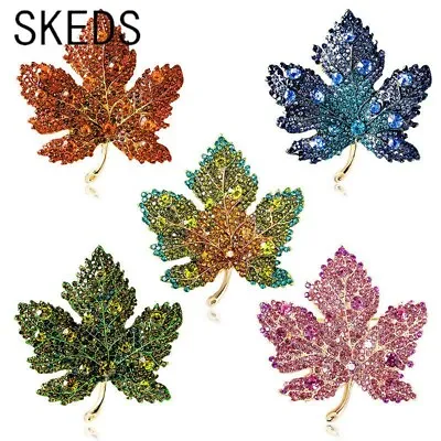 Luxury Full Crystal Shiny Maple Leaf Brooch Pins For Women Girls Vintage Jewelry • $5.66
