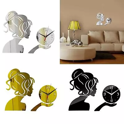 Wall Clock 3D DIY Sticker Beautiful Girl Decorative Stylish Silent Clock For • £9.47