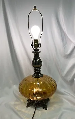 Vintage Mid Century Leviton Handblown Hollywood Amber Glass Lamp • $100