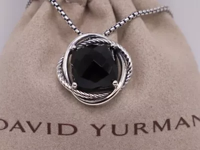 David Yurman Sterling Silver Infinity 14mm Black Onyx Pendant 18  Necklace 925 • $249
