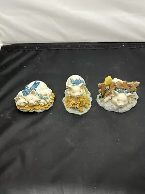 Vintage Set Of 3 Sleeping Pigs With Blue Polka Dot Bows Figurines • $12.99