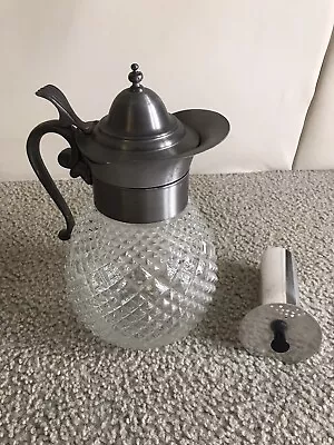 1970s Vintage Glass And Pewter Pitcher With Ice Holder  • $15