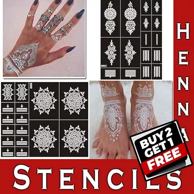 Henna Stencils Hand Temporary Tattoo India Body Art Lace Mehndi Stencil Template • £3.98