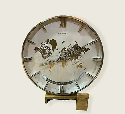 Large Midcentury Kienzle GMT World Time Zone Brass Table Clock Germany 1960s • $1009.96