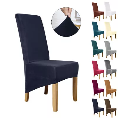 Velvet Dining Chair Seats Covers Large Size Stretch Plush Slipcovers Protectors • £8.99