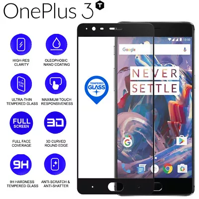 Black 3D 9H Tempered Glass Screen Protector Edge To Edge Coverage For OnePlus 3T • $3.84