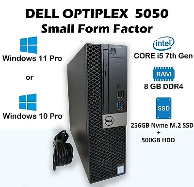 £165 • Buy Dell OptiPlex 5050 PC Core I5  7th Gen 256GB NVMe M.2 SSD + 500GB HDD Win 11 Pro