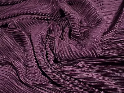 Fine Plissé Pleated Satin Dress Fabric Per Metre - Plain - Damson • £6.99