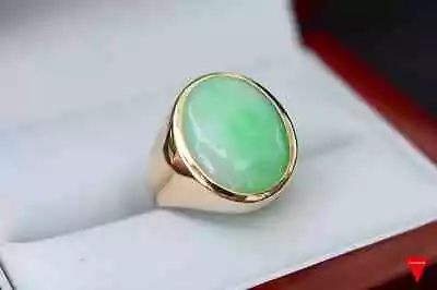 9Ct Simulated Cabochon Oval Green Jade Men's Wedding Ring 14K Yellow Gold Plated • $237.29