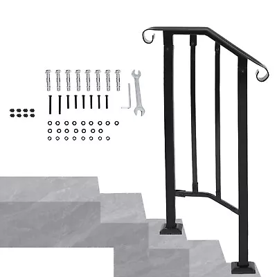 Steel Handrail Fit For 1-2 Steps Outdoor Porch Steps Stair Railing Black New • $39