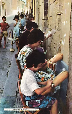 Postcard Malta Lace Workers Gozo Woman Street Children Color Unposted • $12.99