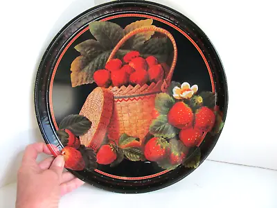 Vtg Tin Metal Serving Tray Strawberries Basket T Cathey Platter 12  Giftco C4 • $14.25