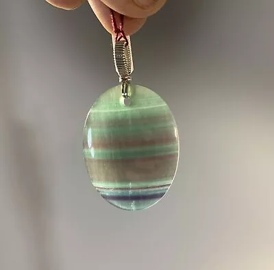 Pendant For Necklace - Fluorite (green Rainbow) Oval Disc - GF Wire Wrapped H... • £69.48