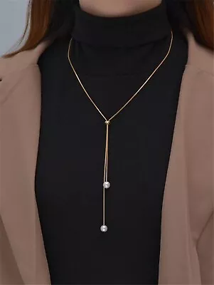 Long Imitation Faux Pearl Pendant Necklace Luxurious Chain Pendant • £4.50