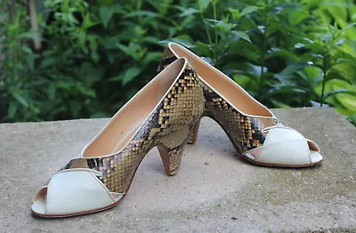 Maud Frizon -Sz 37 6 Peep-Toe Fabulous EXOTIC Python Ivory Pumps Shoes  • $195