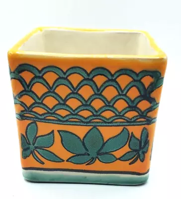 Inca Imports Hecho Mexico Planter Orange An Green Square Planter • $24.97