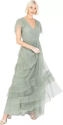 Anaya Bridesmaid Maxi Dress UK10 Women V-Neck Short Sleeve Bow Tie Guest Prom • £22