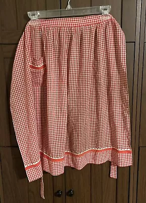 Vintage Half Apron Red White Gingham Rick Rack Cotton Embroidery • $5