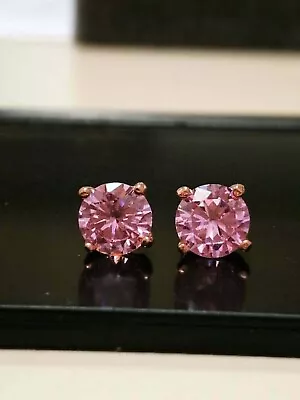 Women's 2Ct Round Lab Created Pink Sapphire Stud Earring's 14K Rose Gold Plated • $20.79