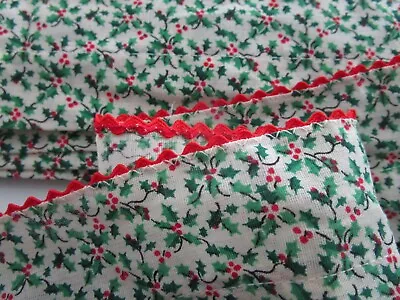 Vntg. Christmas Holly Trim Edging Red Green  17 Yards X 2.5 In. Wide • $17.99