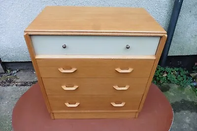 VINTAGE RETRO E.GOMME G.PLAN LIGHT OAK CHEST OF DRAWERS 4 LONG CIRCA 1950 / 60s • £215