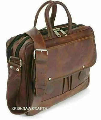 New Real Vintage Leather Brown LAPTOP BAG Men's 16  Messenger Shoulder Briefcase • $83.83