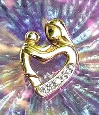 ❤️ Vintage Solid 10K Yellow Gold Diamond Mother Child Heart Embrace Pendant ZRW • $49