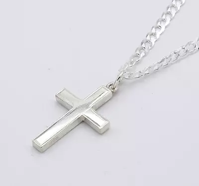 925 Sterling Silver Mens Cross Pendant Necklace 20 Inches Chain Brand New • £54.90