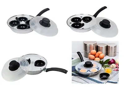 2/3/4 Cup Egg Poacher Pan With Lid Non-Stick For Healthy Breakfast Silver! • £8.15