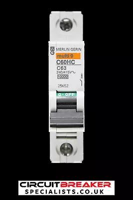 MERLIN GERIN 63 AMP CURVE C 10kA MCB CIRCUIT BREAKER C60HC 25652 MULTI 9 • £6.91