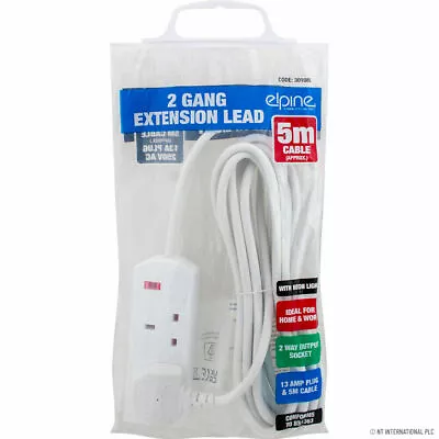 2 Way Gang 5m Extension Lead Uk Cable 13 Amp Socket Power Tool Mains Plug New • £5.99