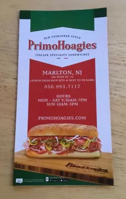 Primo Hoagies Marlton NJ Menu Sub Submarine Heros Heroes Sandwich Shop Ephemera  • $14.99